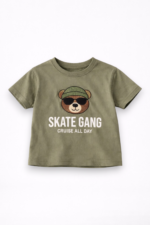 Erkek Bebek Takım Tişört Şort Yeşil Baskılı Skate Gang Yazlık Pamuklu Takım - Görsel 2