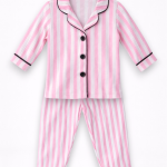 Kız Çocuk Çizgili Pijama Takımı Düğmeli 2’li Pembe
