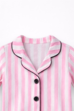 Kız Çocuk Çizgili Pijama Takımı Düğmeli 2’li Pembe - Görsel 4