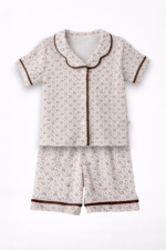 Bebek Pijama Takımı Pamuklu Kısa Kollu 2’li Kalp Desenli Kahve - Görsel 2