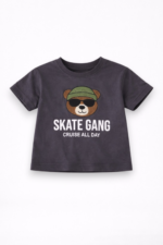Erkek Bebek Takım Tişört Şort Lacivert Baskılı Skate Gang Yazlık Pamuklu Takım - Görsel 2