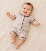 Bebek Pijama Takımı Pamuklu Kısa Kollu 2’li Kalp Desenli Kahve