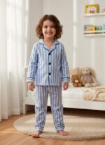 Erkek Çocuk Mavi Çizgili Pijama Takımı 2’li - Görsel 7