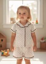 Bebek Pijama Takımı Pamuklu Kısa Kollu 2’li Kalp Desenli Kahve - Görsel 6
