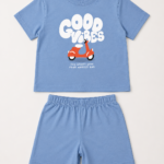 Good Vibes Baskılı Erkek Bebek Alt Üst Takım Mavi Tişört & Şort