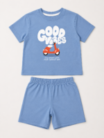 Good Vibes Baskılı Erkek Bebek Alt Üst Takım Mavi Tişört & Şort