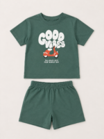 Good Vibes Baskılı Erkek Bebek Alt Üst Takım Yeşil Tişört & Şort
