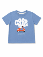Good Vibes Baskılı Erkek Bebek Alt Üst Takım Mavi Tişört & Şort - Görsel 2