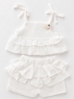 Fırfır Detaylı Kız Bebek Şort Takımı Ekru Müslin Bluz & Şort