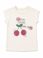 Cherry Baskılı Kız Çocuk Şort Takımı Ekru Tişört & Pudra Şort - Görsel 2