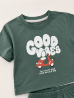 Good Vibes Baskılı Erkek Bebek Alt Üst Takım Yeşil Tişört & Şort - Görsel 4