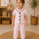 Pembe Çizgili Kız Çocuk Pijama Takımı